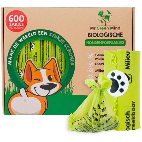 Mr. Green Mind hondenpoepzakjes Bio, groen, doos van 600 stuks