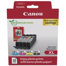 Canon photo value pack CLI-581 XL, 170 - 520 foto's, OEM 2052C006, 4 kleuren