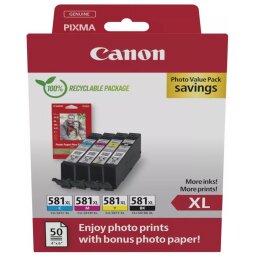 Canon  photo value pack CLI-581 XL, 170 - 520 photos, OEM 2052C006, 4 couleurs