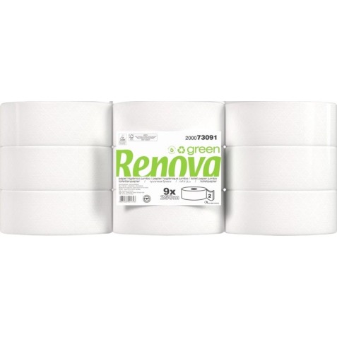 Renova Green papier toilette Jumbo, 2 plis, 250 m, paquet de 9 rouleaux