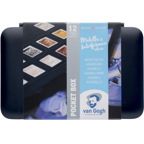 Van Gogh aquarelverf, pocketbox met 12 napjes, metallic- en interference kleuren