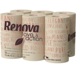 Renova Love & Action papier toilette, 2 plis, 130 feuilles, paquet de 108 rouleaux