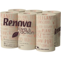 Renova Love & Action papier toilette, 2 plis, 130 feuilles, paquet de 108 rouleaux