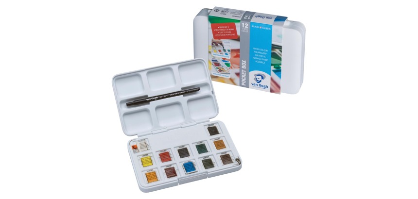 Van Gogh aquarelle, petite boîte avec 12 demi-godets