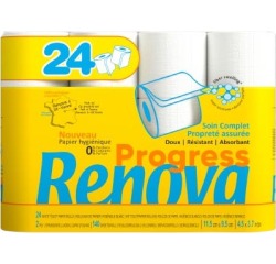Renova Progress papier toilette, 2 plis, 140 feuilles, paquet de 24 rouleaux