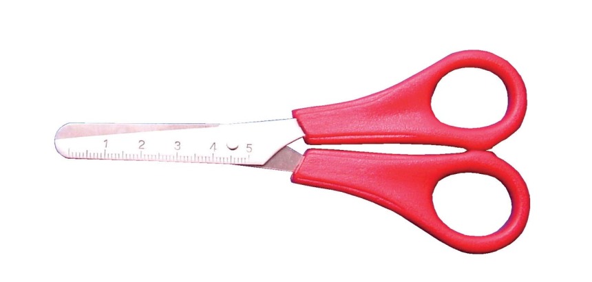 Bouhon ciseaux, ft 14 cm, droite, bouts rond, inox, couleurs assorties