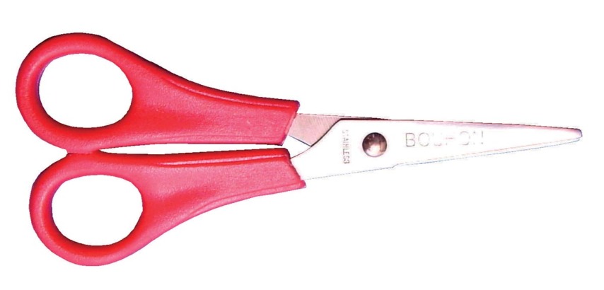 Bouhon Schere, 14 cm, gerade, spitze Enden, rostfreier Stahl, rot