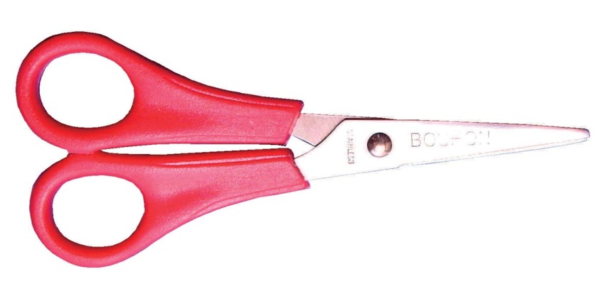 Bouhon scissors, 14 cm, straight, pointed tips, stainless steel, red