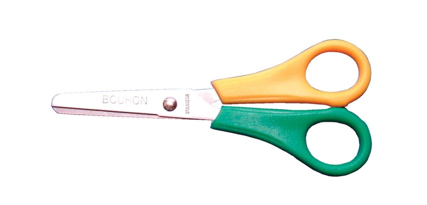 Bouhon ciseaux, ft 14 cm, gauche, bouts rond, inox, jaune/vert