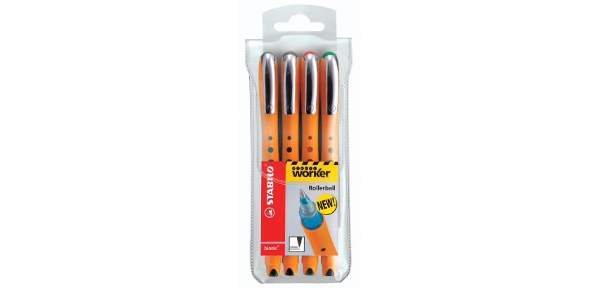 STABILO worker+ roller, 0.4 mm, set of 4 pieces in assorted colors