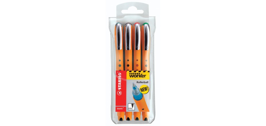 STABILO worker+ roller, 0,4 mm, étui de 4 pièces en couleurs assorties