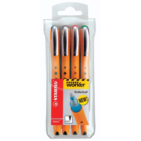 STABILO worker+ roller, 0,4 mm, étui de 4 pièces en couleurs assorties