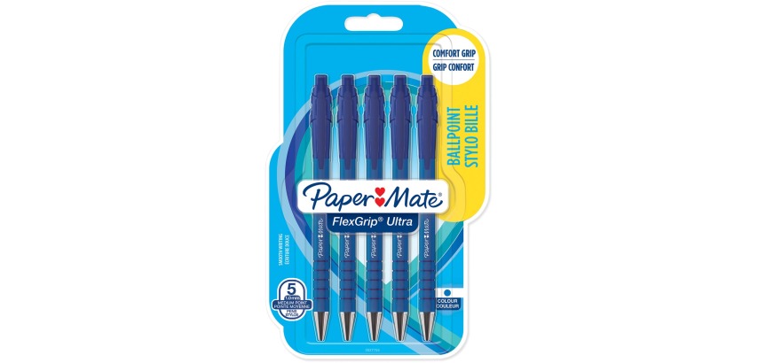 Stylo Bille Paper Mate Flexgrip Ultra Medium bleu blister 5p