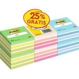 Post-it Notes cube, 450 feuilles, ft 76 x 76 mm, pack promo de 6 cubes en couleurs assorties