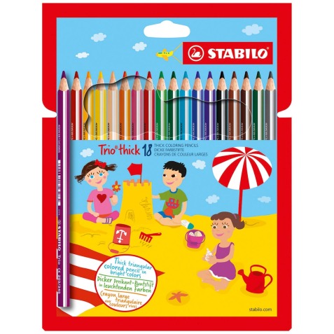 STABILO Trio thick crayon de couleur, étui de 18 pièces en couleurs assorties