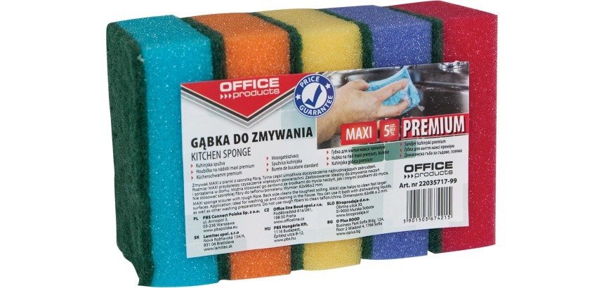 OFFICE products éponge à récurer, 6,2 x 9,6 cm, paquet de 5 pièces en couleurs assorties