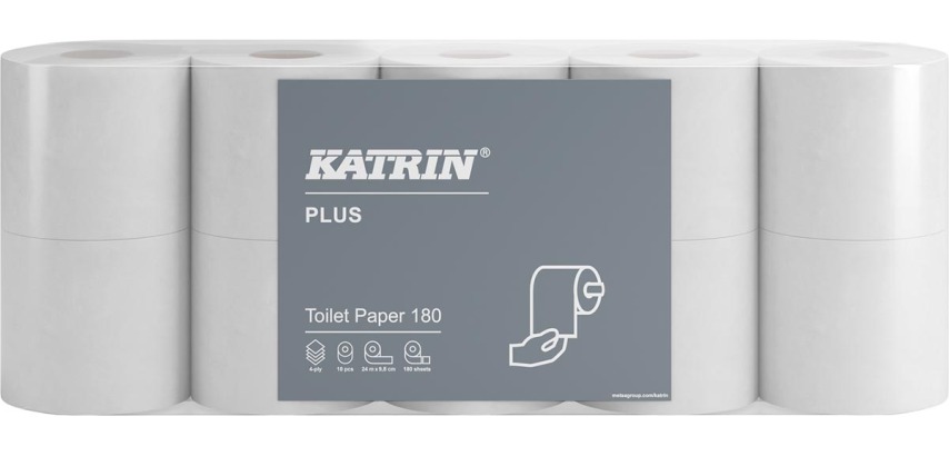 Katrin Plus Toilettenpapier, 4-lagig, 180 Blatt pro Rolle, Packung mit 10 Rollen