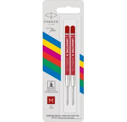 Recharges Stylo bille Parker Eco Medium rouge blister 2 pièces