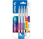 Pilot balpen Acroball Pure White, blister van 3 + 1 gratis, in vrolijke kleuren