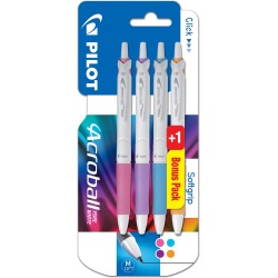 Pilot stylo bille Acroball Pure White, blister de 3 + 1 gratuites, en couleurs gaies