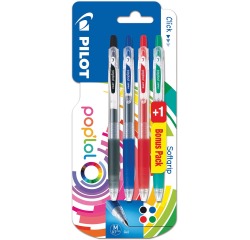 Pilot roller à encre gel, sous blister de 3 + 1 gratuites, en couleurs assorties
