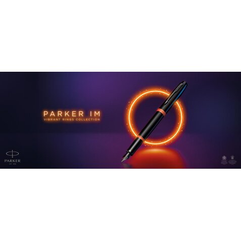 Parker IM Vibrant Rings stylo plume fin, noir avec accents oranges