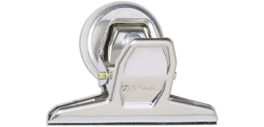 MAUL Bulldog-Clips mit Magnet, verchromt, Breite 75mm, 3 Stück hellsilber