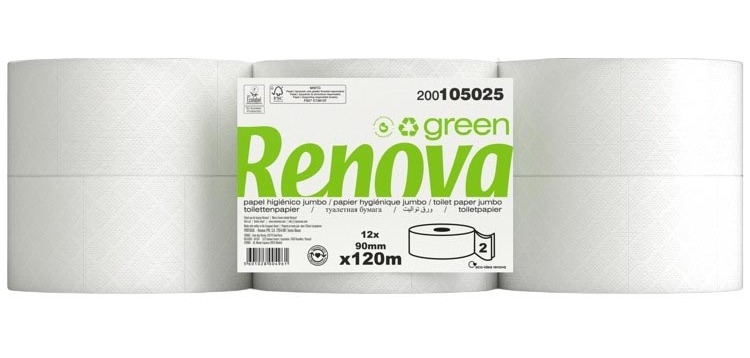 Renova Green toilet paper Jumbo, 2-ply, 120 m, pack of 12 rolls
