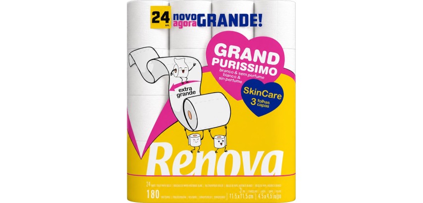 Renova Purissimo toiletpapier, 3-laags, 180 vellen, pak van 24 rollen