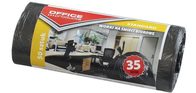 OFFICE products sac poubelle, HDPE, 6,3 microns, 35 litres, noir, rouleau de 50 pièces