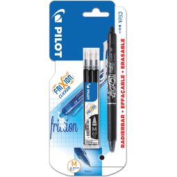 Pilot Frixion Clicker roller à encre gel, blister de 4 pièces (1 roller à encre gel + 3 recharges), noir