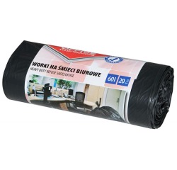 OFFICE products sac poubelle, LDPE, 22 microns, 60 litres, noir, rouleau de 20 pièces