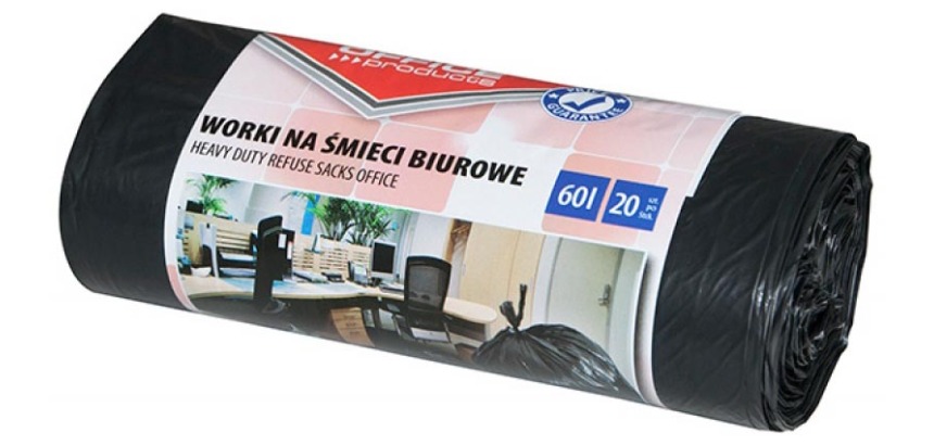OFFICE products garbage bag, LDPE, 22 microns, 60 liters, black, roll of 20 pieces