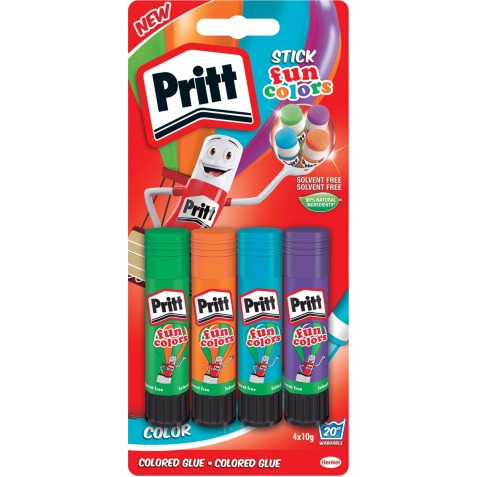 Pritt plakstift Fun Colors 10 g, blister van 4 stuks