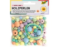 Folia perles en bois, pastel, blister de 84 pièces en formats assorties
