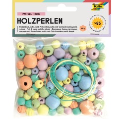 Folia perles en bois, pastel, blister de 84 pièces en formats assorties