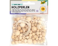 Folia perles en bois, nature, blister de 84 pièces en formats assorties