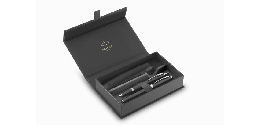 Parker IM Ballpoint and Fountain Pen with Black CT Medium Case 3 Pieces