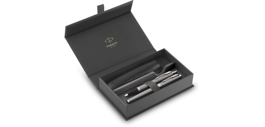 Balpen en vulpen Parker IM met etui stainless steel CT medium 3 stuks