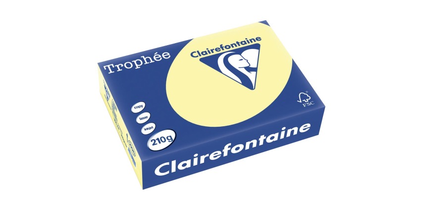 Clairefontaine Trophée Pastel, papier couleur, A4, 210 g, 250 feuilles, jaune canari