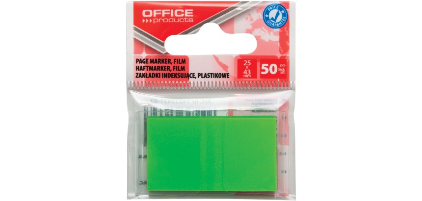 OFFICE products index, 25 x 43 mm, sachet suspendu de 50 pièces, vert