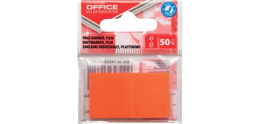 OFFICE products index, 25 x 43 mm, sachet suspendu de 50 pièces, orange