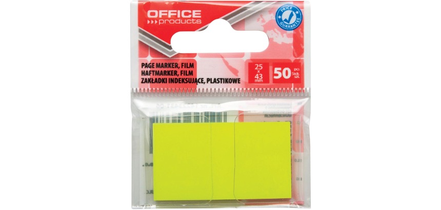 OFFICE products index, 25 x 43 mm, sachet suspendu de 50 pièces, geel