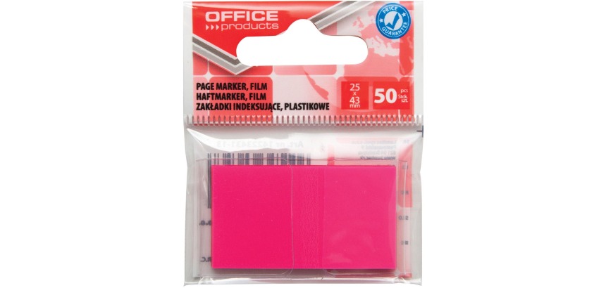 OFFICE products index, 25 x 43 mm, sachet suspendu de 50 pièces, rose