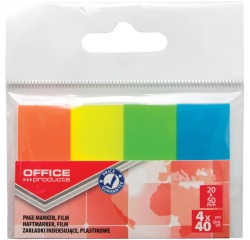 OFFICE products index, ft 20 x 50 mm, sachet suspendu de 4 x 40 pièces, couleurs assorties