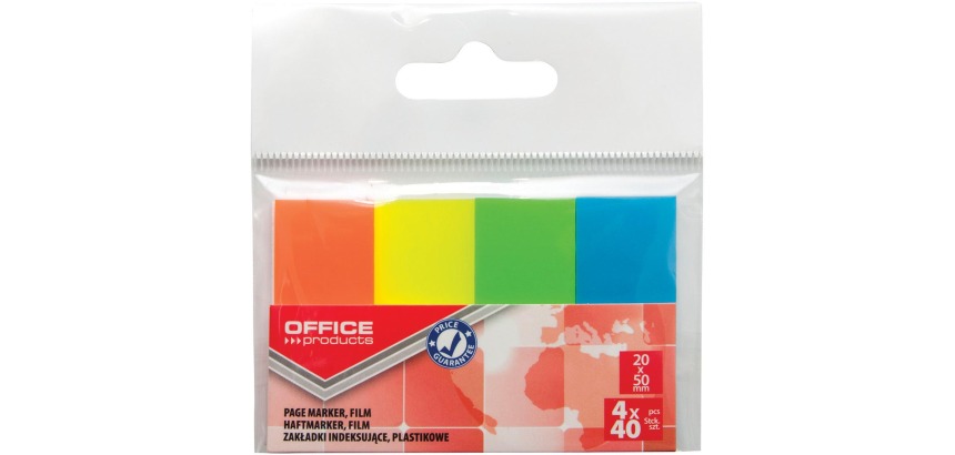 OFFICE products index, 20 x 50 mm, ophangzakje van 4 x 40 tabs, geassorteerde kleuren