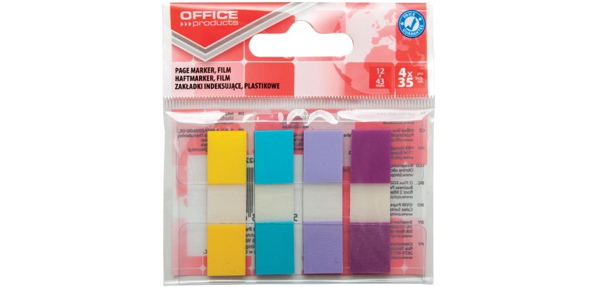 OFFICE products index, 12 x 43 mm,  geassorteerde pastelkleuren, ophangzakje van 4 x 35 tabs