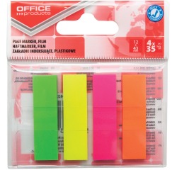 OFFICE products index, 12 x 43 mm, couleurs néon assorties, sachet suspendu de 4 x 35 pièces