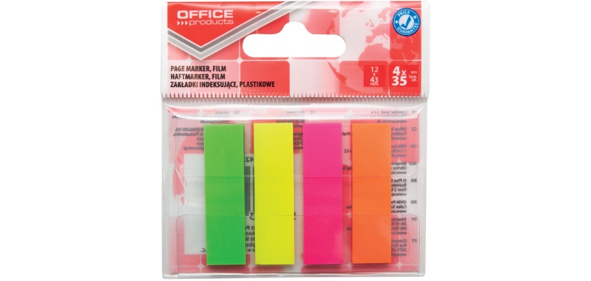OFFICE products index, 12 x 43 mm, geassorteerde neonkleuren, ophangzakje van 4 x 35 tabs