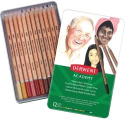 Derwent crayon aquarellable Academy , boîte métallique de 12 pièces en couleurs assorties